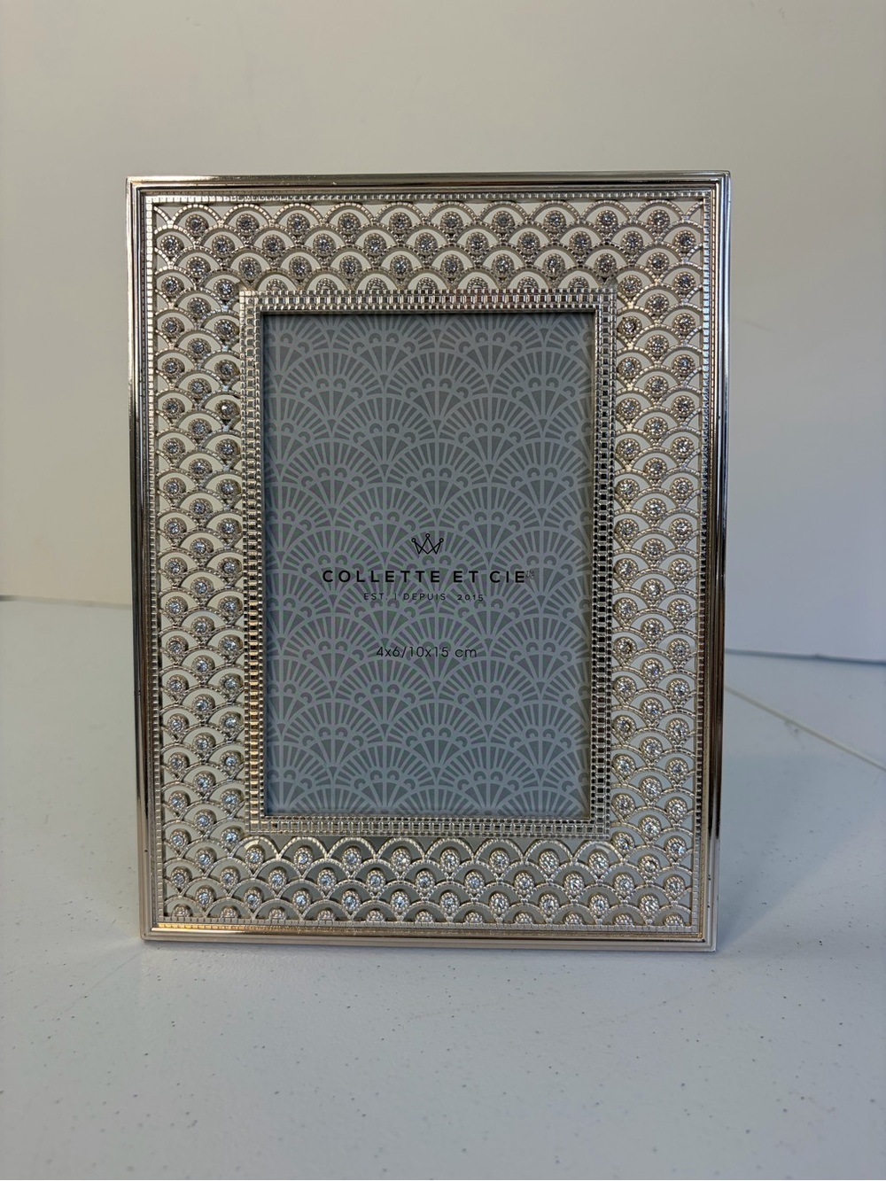 Colette Et Cie Silver Tone Rhinestone Picture Frame 4x6 Art Deco Glam Home Decor